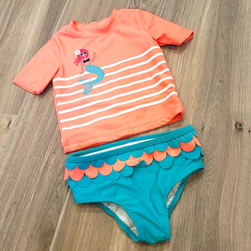 Carter's coral & teal mermaid swimsuit 18mo